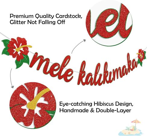 لافتة عيد الميلاد ميلي كاليكيماكا لامعة مع زهور الكركديه لهواواي عيد الميلاد الشتاء عطلة الزينة لوازم حفلات معلقة وجاهزة للتعليق in Kuwait