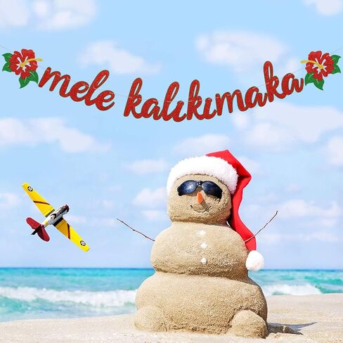 لافتة عيد الميلاد ميلي كاليكيماكا لامعة مع زهور الكركديه لهواواي عيد الميلاد الشتاء عطلة الزينة لوازم حفلات معلقة وجاهزة للتعليق in Kuwait