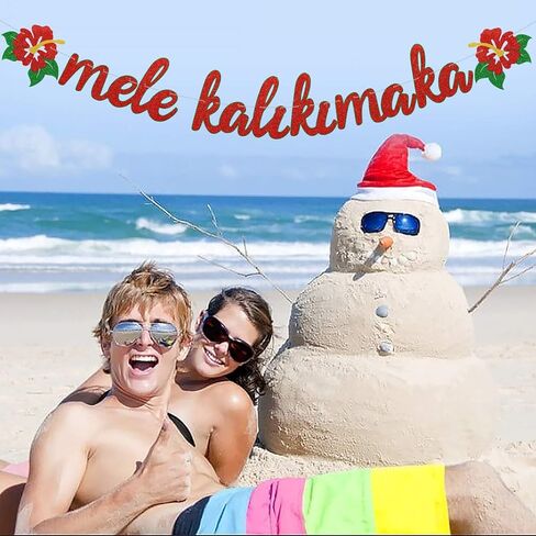 لافتة عيد الميلاد ميلي كاليكيماكا لامعة مع زهور الكركديه لهواواي عيد الميلاد الشتاء عطلة الزينة لوازم حفلات معلقة وجاهزة للتعليق in Kuwait