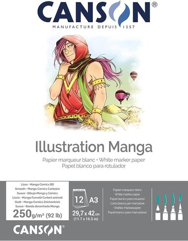 ورق رسم Canson Illustation 250 جرامًا للمتر المربع، ملمس ناعم أبيض عالي، وسادة A3 تتضمن 12 ورقة in Kuwait