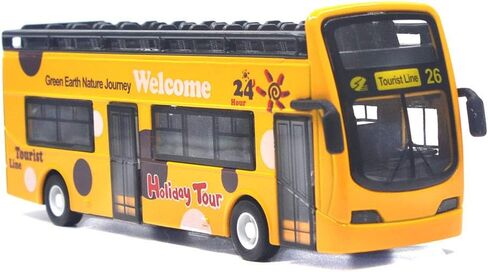 Ailejia City Bus لمشاهدة معالم المدينة ذات الطابقين نموذج حافلة مفتوحة من الأعلى للسحب للخلف لعبة مركبات مصبوبة للخلف وأضواء سيارة صغيرة وموسيقى (أخضر) in Kuwait