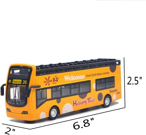 Ailejia City Bus لمشاهدة معالم المدينة ذات الطابقين نموذج حافلة مفتوحة من الأعلى للسحب للخلف لعبة مركبات مصبوبة للخلف وأضواء سيارة صغيرة وموسيقى (أخضر) in Kuwait