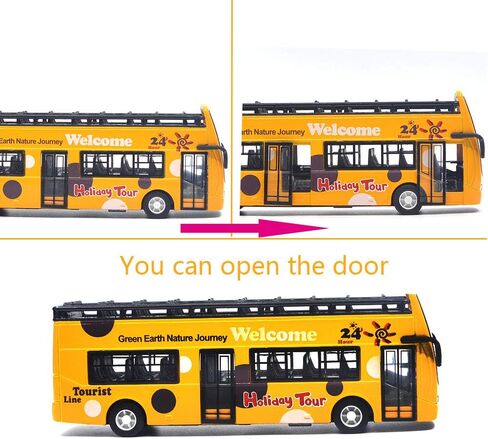 Ailejia City Bus لمشاهدة معالم المدينة ذات الطابقين نموذج حافلة مفتوحة من الأعلى للسحب للخلف لعبة مركبات مصبوبة للخلف وأضواء سيارة صغيرة وموسيقى (أخضر) in Kuwait