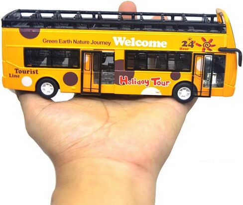 Ailejia City Bus لمشاهدة معالم المدينة ذات الطابقين نموذج حافلة مفتوحة من الأعلى للسحب للخلف لعبة مركبات مصبوبة للخلف وأضواء سيارة صغيرة وموسيقى (أخضر) in Kuwait