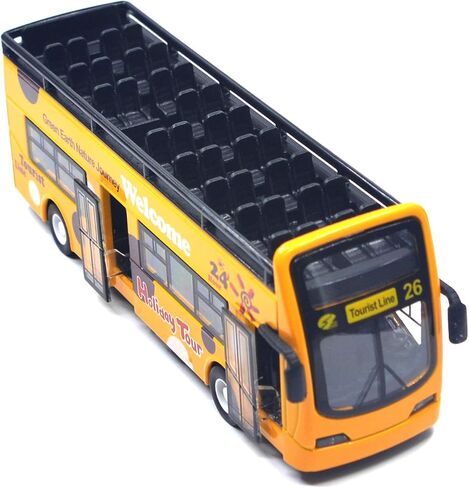 Ailejia City Bus لمشاهدة معالم المدينة ذات الطابقين نموذج حافلة مفتوحة من الأعلى للسحب للخلف لعبة مركبات مصبوبة للخلف وأضواء سيارة صغيرة وموسيقى (أخضر) in Kuwait