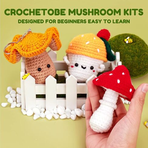 Crochetobe Crochet Kit for Beginners - Mushroom Crochet Kit, Beginner Crochet Kit for Adults with Detailed Tutorials, Complete Crochet Kit for Beginners Adults(Patent Product) in Kuwait