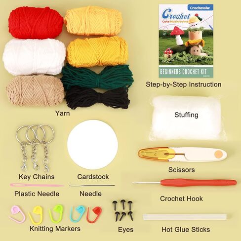 Crochetobe Crochet Kit for Beginners - Mushroom Crochet Kit, Beginner Crochet Kit for Adults with Detailed Tutorials, Complete Crochet Kit for Beginners Adults(Patent Product) in Kuwait