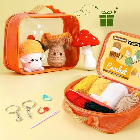 Crochetobe Crochet Kit for Beginners - Mushroom Crochet Kit, Beginner Crochet Kit for Adults with Detailed Tutorials, Complete Crochet Kit for Beginners Adults(Patent Product) in Kuwait