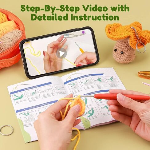 Crochetobe Crochet Kit for Beginners - Mushroom Crochet Kit, Beginner Crochet Kit for Adults with Detailed Tutorials, Complete Crochet Kit for Beginners Adults(Patent Product) in Kuwait
