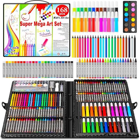 Rocamdo Kids Art Supplies Drawing Kit, 168-Pack Art Set Drawing Sets Coloring Art Kits, Arts and Crafts for Kids Ages 6-8 9-12, Art Supplies for Girls Ages 8-12, Creative Gift Art Box for Kids Adults in Kuwait