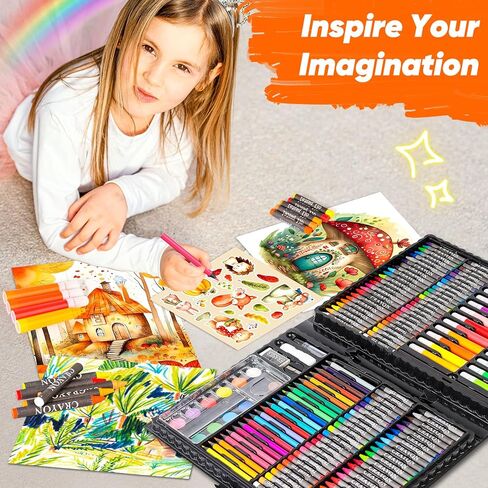 Rocamdo Kids Art Supplies Drawing Kit, 168-Pack Art Set Drawing Sets Coloring Art Kits, Arts and Crafts for Kids Ages 6-8 9-12, Art Supplies for Girls Ages 8-12, Creative Gift Art Box for Kids Adults in Kuwait