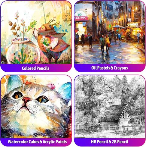 iBayam Art Supplies، مجموعة فنية فاخرة مع 2 لوحة رسم A4، 1 كتاب تلوين، 24 طلاء أكريليك، قماش، أقلام تلوين، أقلام ملونة، صندوق هدايا إبداعي للمبتدئين الفنانين البالغين (أزرق معكرون) in Kuwait