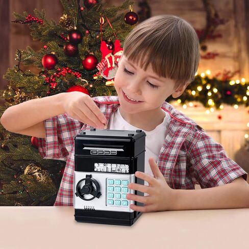 Refasy Piggy Bank Toys for Boys 6 7 8 9 10 11, Money Saving Box Toys Teen Boys Age 8 9 10 11 12 Kids Christmas Birthday Gifts ATM Saving Machine for 5 6 7 8 Black Piggy Bank for Real Money in Kuwait