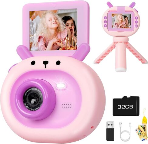 ألعاب كاميرا سيلفي للأطفال من eWonLife شاشة قلاب 180 درجة للأعمار من 3 إلى 12 عامًا للأطفال الصغار، كاميرا فيديو رقمية للأطفال بدقة 1080 بكسل، هدايا عيد الميلاد للأولاد والبنات، بطاقة 32 جيجابايت، قارئ بطاقات، حامل ثلاثي القوائم (أخضر) in Kuwait