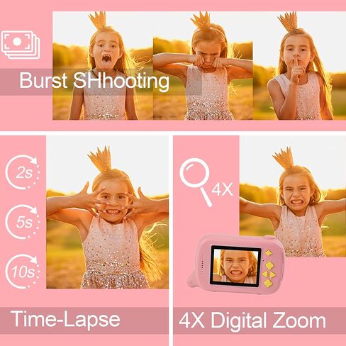 Kids Camera Girl Toys for 3-8 Year Old Girls Children Digital Cameras Shockproof Protection Ideal Christmas Birthday Gifts for 4 5 6 7 8 9 Year Old Girl with 16GB Memory Card by Zayyd Pink in Saudi Arabia