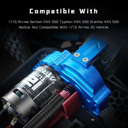 GLOBACT for 1/10 RC Truck Arrma Senton Motor Mount Typhon Granite 4X4 550 VORTEKS Aluminum Transmission Gear Cover Set Upgrade Parts Replace Arrma ARA311029 (Blue) in Saudi Arabia
