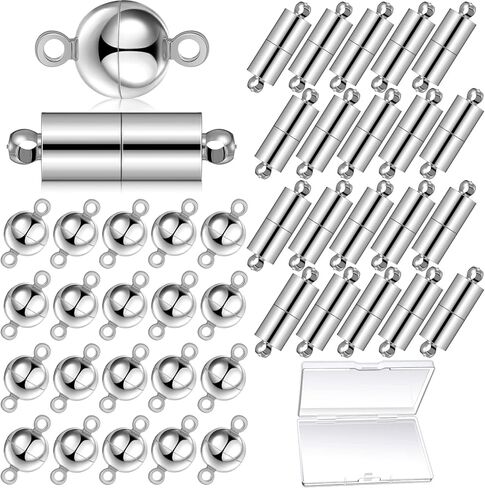 40 قطعة من المجوهرات، وصلات مشبك مغناطيسي دائري للعمود، وصلات سوار مغناطيسية، مشبك قفل مغناطيسي لصنع الاساور والقلائد (فضي) in Kuwait