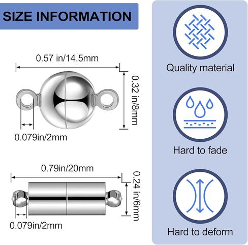 40 قطعة من المجوهرات، وصلات مشبك مغناطيسي دائري للعمود، وصلات سوار مغناطيسية، مشبك قفل مغناطيسي لصنع الاساور والقلائد (فضي) in Kuwait