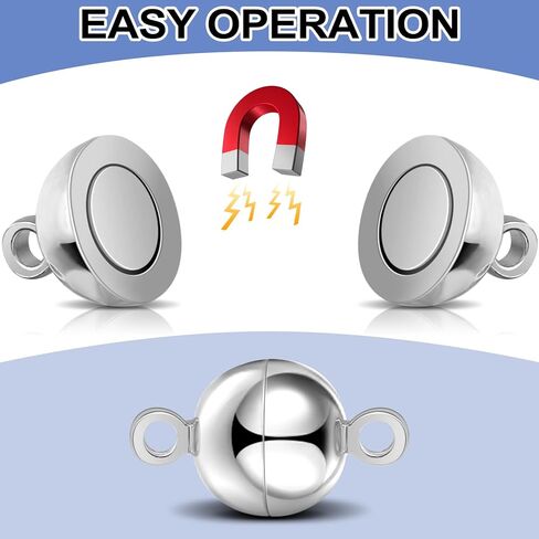 40 قطعة من المجوهرات، وصلات مشبك مغناطيسي دائري للعمود، وصلات سوار مغناطيسية، مشبك قفل مغناطيسي لصنع الاساور والقلائد (فضي) in Kuwait