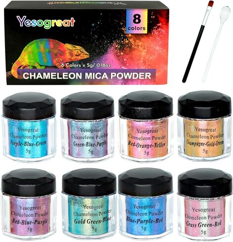 Chameleon Mica Powder, 8*5g Color Shift Mica Powder for Epoxy Resin/Tumbler, Saturated Color Shifting Chrome Pigment Powder for Painting,Slime,Nails in Kuwait