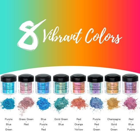 Chameleon Mica Powder, 8*5g Color Shift Mica Powder for Epoxy Resin/Tumbler, Saturated Color Shifting Chrome Pigment Powder for Painting,Slime,Nails in Kuwait
