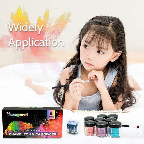 Chameleon Mica Powder, 8*5g Color Shift Mica Powder for Epoxy Resin/Tumbler, Saturated Color Shifting Chrome Pigment Powder for Painting,Slime,Nails in Kuwait