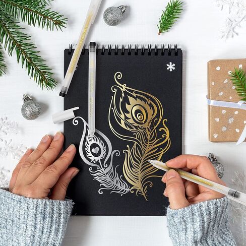 مارتكلر مجموعة اقلام جل معدنية ذهبية وفضية لامعة 0.8 ملم، اقلام حبر جل ارشيفية للفنانين، للرسم الورقي الاسود والرسم والتوضيح، عبوة من 6 قطع in Kuwait