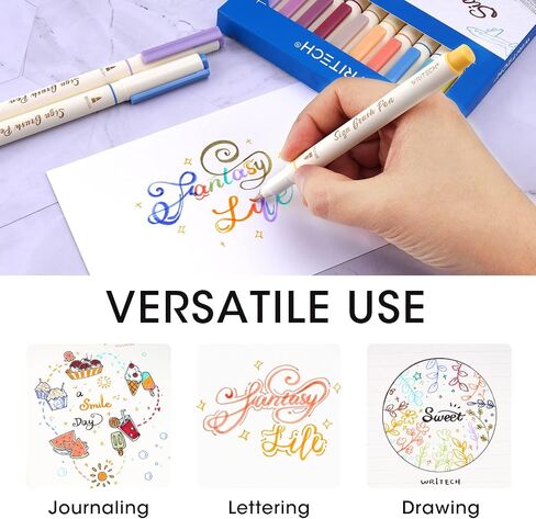 أقلام ألوان حبر مائية من WRITECH Arts Sign Brush Pen وفرشاة ذات طرف لباد و12 لونًا باستيلًا متنوعًا رائعة للحروف والمجلات والخط (طبيعي) in Kuwait