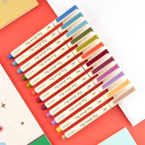 أقلام ألوان حبر مائية من WRITECH Arts Sign Brush Pen وفرشاة ذات طرف لباد و12 لونًا باستيلًا متنوعًا رائعة للحروف والمجلات والخط (طبيعي) in Kuwait