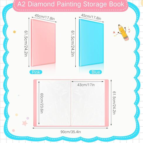 Jetec 60 صفحة 2 قطعة A2 كتاب تخزين اللوحة الماسية تخزين الفن الماسي محفظة اللوحة الماسية 60 مشاهدة 17.8 × 24.2 بوصة حافظة مجلد فنية مع واقي الأكمام، أزرق، وردي in Kuwait