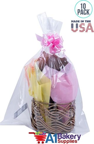 A1 Bakery Supplies 10 Pack BOPP Clear Cello Cellophane Bags Gift Basket Package Flat Gift Bags BOPP Bags (Flat, 9 x 20) in Saudi Arabia