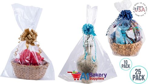 A1 Bakery Supplies 10 Pack BOPP Clear Cello Cellophane Bags Gift Basket Package Flat Gift Bags BOPP Bags (Flat, 9 x 20) in Saudi Arabia