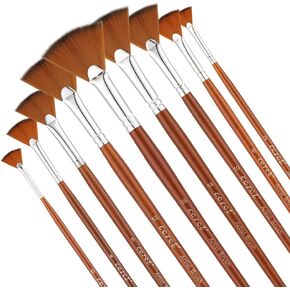 Corot 9pcs Paint Brushes Sets, Nylon Hair Watercolor Brushes Sets,Fan Shapes Acrylic Paint Brushes for Oil,Gouache,Nail,Face,DIY Craft Art Painting in Saudi Arabia