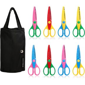 أنوفا 8 قطع من المقصات الفنية والحرف اليدوية التي تصنعها بنفسك مع حقيبة حمل/جيب حافة زخرفية للأطفال مقص نمط سجل القصاصات المرح in Kuwait