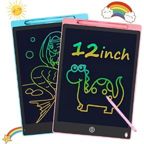 تابلت رسم LCD ملون، تابلت كتابة بشاشة أكبر 12 بوصة، لوحة خربش قابلة لإعادة الاستخدام للأطفال 3 4 5 6، لوحة رسم إبداعية تعليمية، هدية عيد ميلاد لفتاة صبي (وردي أو أزرق) in Kuwait