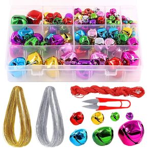 Swpeet 154Pcs Colorful 8mm-30mm Big Sizes Christmas Jingle Bells Assortment Kit with 225m 3 Colors Cord, Jingle Bells and Craft Bells Perfect for Christmas Party Decorations Craft in Kuwait
