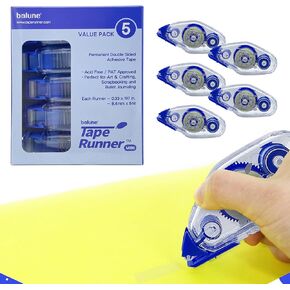 Tape Runner - Double Sided Adhesive with Dispenser Roller Included - Acid Free, Sticky, Transparent - Ideal for Scrapbooking, Crafts & More - Retractable (315 inches per Cartridge), 5 Cartridges
