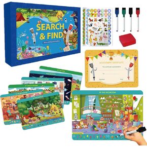 Pajojoqa ابحث وابحث عن كتب للأطفال 4-6 2-4 6-8، كتاب مشغول قابل لإعادة الاستخدام للأطفال الصغار، ابحث عن الصور المخفية، بطاقات تحدد الاختلافات، كتاب اللوحة، كتاب ملصقات جيلي مع جائزة ملصقات ممحاة القلم in Kuwait