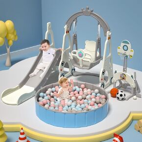 شريحة أطفال KEALIANA، شريحة أطفال 4 في 1 للأطفال الصغار من سن 1 إلى 3 سنوات، مجموعة لعب متسلقة للأطفال الصغار مع حوض سباحة، وحلقة كرة السلة، ورمي الحلقة، وملعب داخلي وخارجي للأطفال in Kuwait