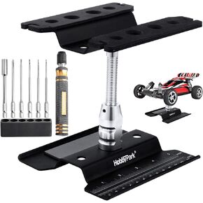 Hobbypark Aluminum RC Car Work Stand Repair Workstation 360 Degree Rotation Lift Or Lower, RC Hex Driver Tools 6-in-1 for 1/10 1/12 1/14 1/16 1/18 Scale (Blue)