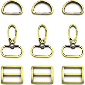 15Pcs Metal Swivel Snaps Hooks with D Rings and Tri-Glides Slide Buckles for Key Lanyard Purse Bag Straps Dog Collars DIY Sewing Hardware Craft (1-1/2 inch, Electrophoresis)