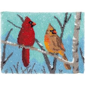 Latch Hook Kits Rug, Cardinal Crocheting Carpet Rug with Printed Canvas for Kids Adults Beginners