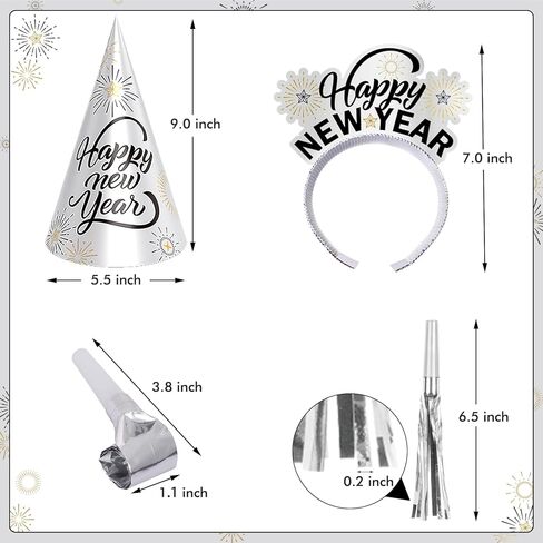 48 قطعة من لوازم حفلات ليلة رأس السنة الجديدة من ديكولايف 2024 تخدم 24 قطعة، عصابات رأس تيارا، قبعات مخروطية، أدوات صنع الضوضاء متضمنة، ديكورات سنة جديدة سعيدة للأطفال والكبار in Kuwait