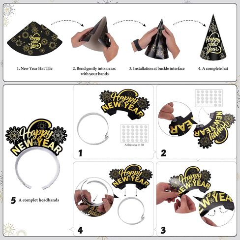 48 قطعة من لوازم حفلات ليلة رأس السنة الجديدة من ديكولايف 2024 تخدم 24 قطعة، عصابات رأس تيارا، قبعات مخروطية، أدوات صنع الضوضاء متضمنة، ديكورات سنة جديدة سعيدة للأطفال والكبار in Kuwait