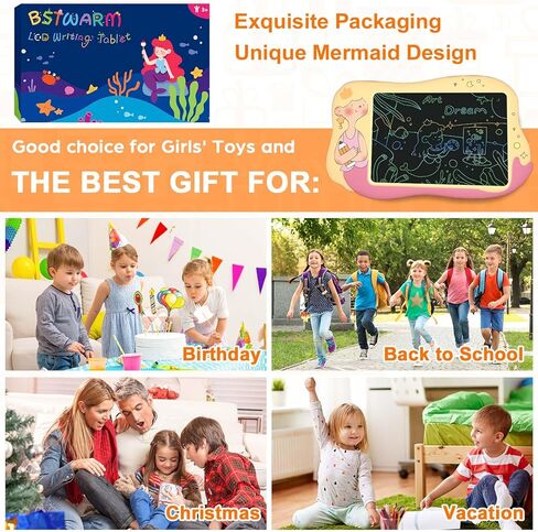 Mermaid Toys for Girls - Doodle Board LCD Writing Tablet for Kids, 10 Inch Toddler Drawing Pad, Educational and Learning Princess Toys, Christmas Birthday Gifts for 3 4 5 6 7 Year Old Girls - Yellow in Kuwait