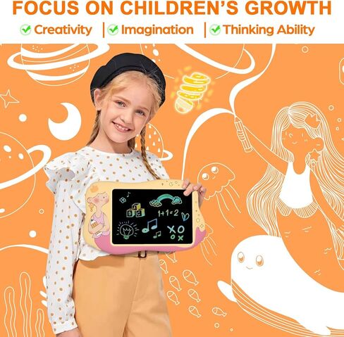 Mermaid Toys for Girls - Doodle Board LCD Writing Tablet for Kids, 10 Inch Toddler Drawing Pad, Educational and Learning Princess Toys, Christmas Birthday Gifts for 3 4 5 6 7 Year Old Girls - Yellow in Kuwait