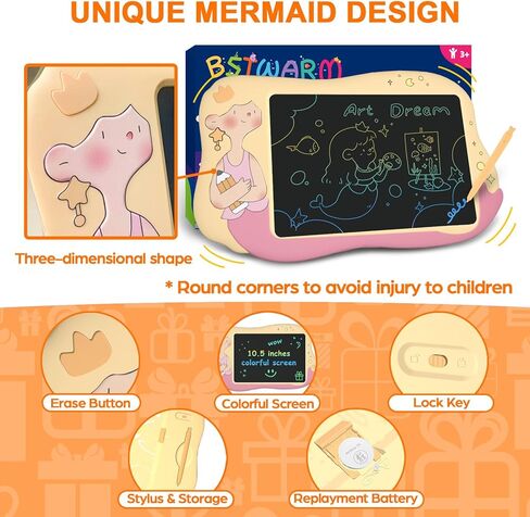 Mermaid Toys for Girls - Doodle Board LCD Writing Tablet for Kids, 10 Inch Toddler Drawing Pad, Educational and Learning Princess Toys, Christmas Birthday Gifts for 3 4 5 6 7 Year Old Girls - Yellow in Kuwait