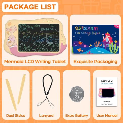 Mermaid Toys for Girls - Doodle Board LCD Writing Tablet for Kids, 10 Inch Toddler Drawing Pad, Educational and Learning Princess Toys, Christmas Birthday Gifts for 3 4 5 6 7 Year Old Girls - Yellow in Kuwait