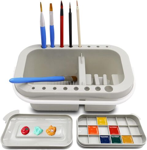 انيموكز حوض فرشاة الطلاء، حوض فرشاة الطلاء متعدد الاستخدامات مع حامل فرش، منظف فرشاة الطلاء للالوان المائية والطلاء الزيتي والطلاء المائي (رمادي) in Kuwait