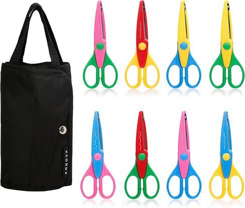 أنوفا 8 قطع من المقصات الفنية والحرف اليدوية التي تصنعها بنفسك مع حقيبة حمل/جيب حافة زخرفية للأطفال مقص نمط سجل القصاصات المرح in Kuwait